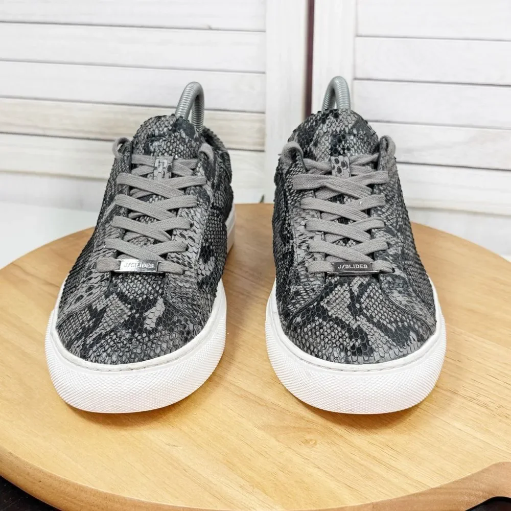 J/Slides Lacee Leather Snake‎ Lace Up Sneakers Dark Grey 9